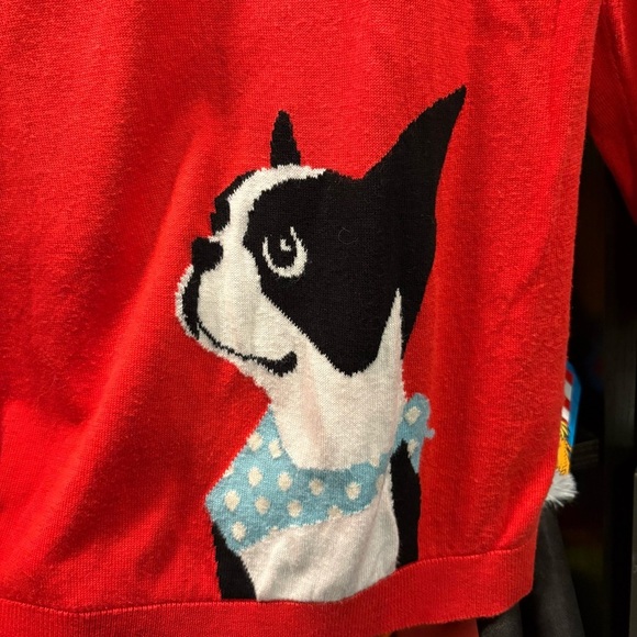 Boston terrier cotton red sweater in petite medium. - Picture 2 of 4